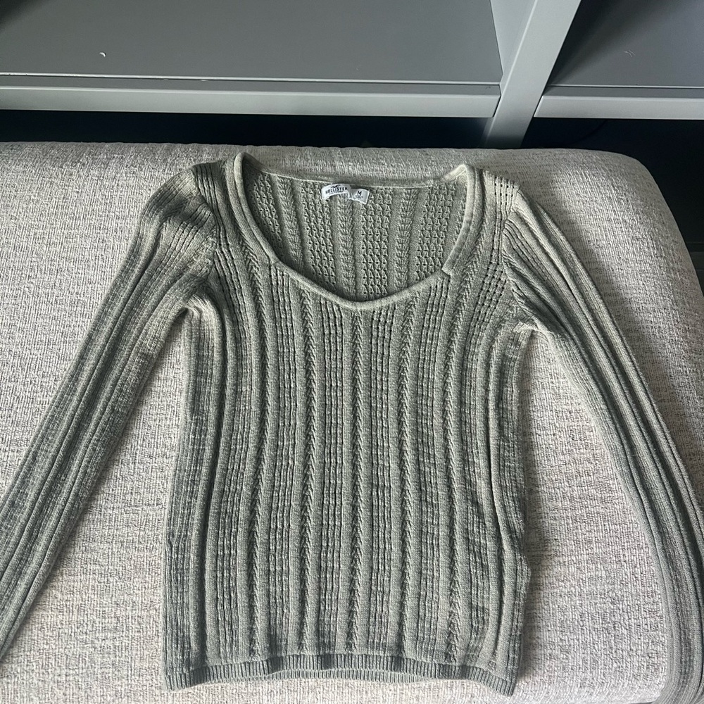 Hollister Green Crew Neck Ribbed Knit Top